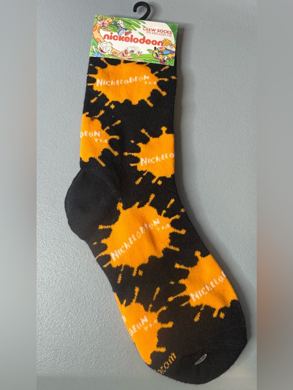 Nickelodeon logo iconic splat Orange black children’s Crew Socks tv cartoons